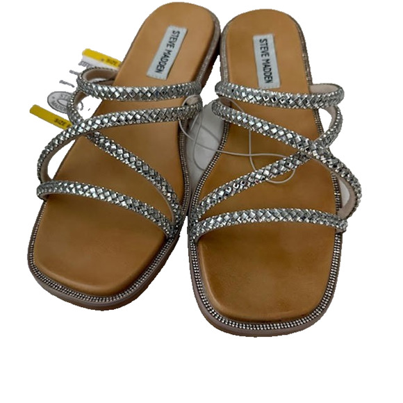 NIB Steve Madden Women's Spice Bling Square Open Toe Easy Slides Sandals Size 8 - Picture 1 of 6